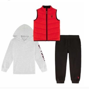 New! Spyder boys Kids' 3-piece Vest Set Full zipper jogger long sleeve s…